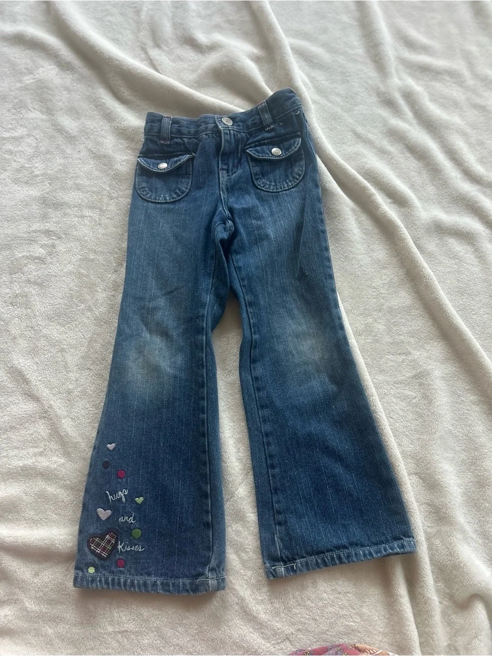 Y2K Gymboree Embroidered 'Hugs and Kisses' Girls' Denim Jeans - Wide Leg